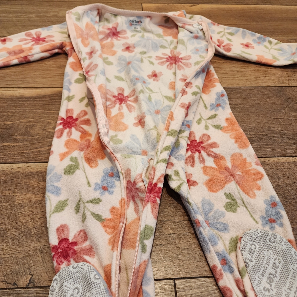 Carter's Pink Orange Blue Floral Footies One Piece 18m - Picture 4 of 6